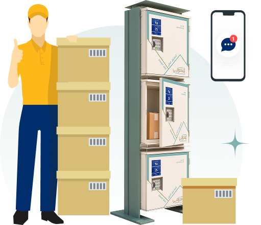 Courier places parcels in the locker